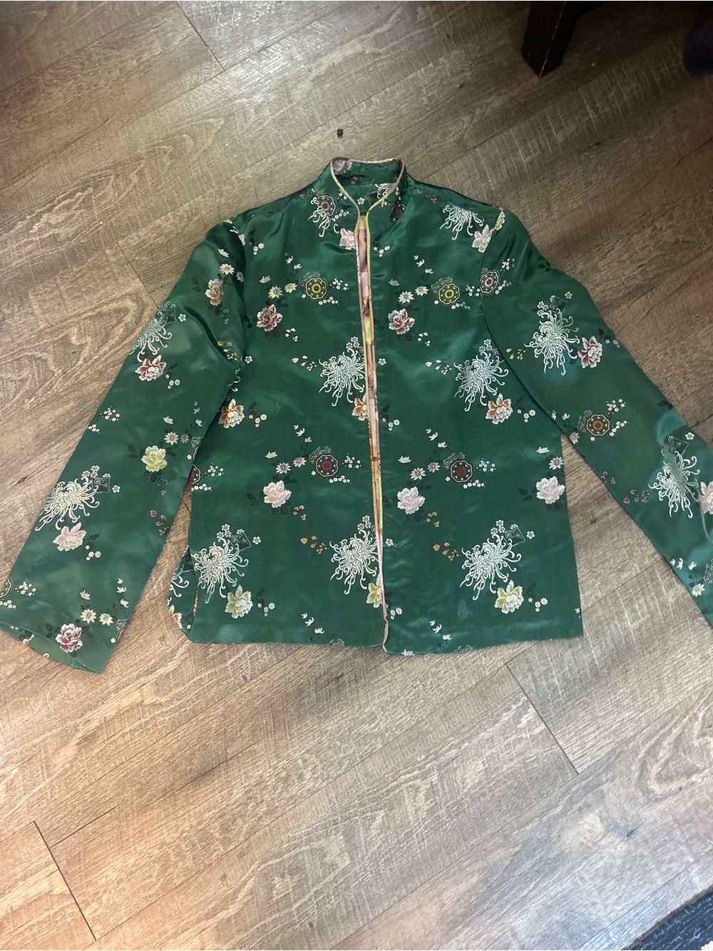 Green Floral Silk Mandarin Collar/Asian Jacket